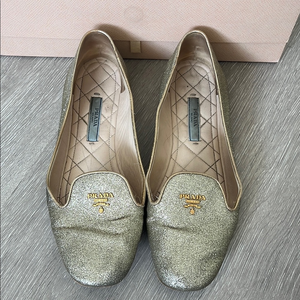 Prada Gold Women's Loafers - Picture 1 of 5